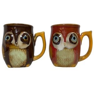 GIBSON HOME Set Of Two (2) Vintage Ceramic Owl Mugs Coffee Cups